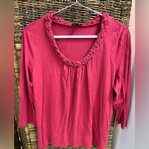 Talbots- Red Women’s Shirt, 3/4 length sleeve, cable neck braid, Size1X - Picture 1 of 4